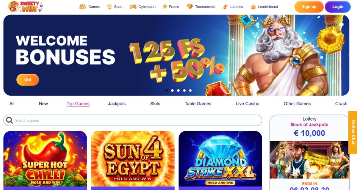 Screenshot of the Sweety Win Casino website